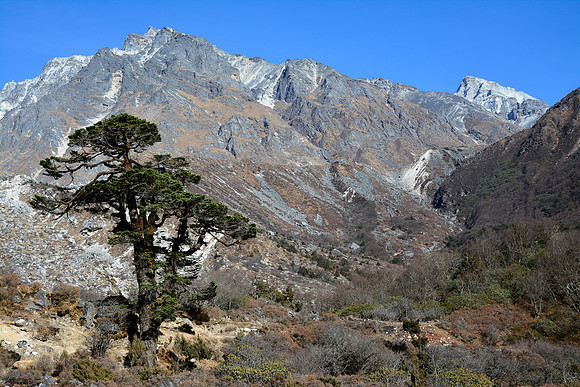 Mera Peak from the junction of the Ghunsa Khola valley and the Kumbhakarna Glacier valley