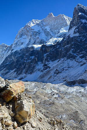 The north face of Jannu from the northern moraine of the Kumbhakarna Glacier