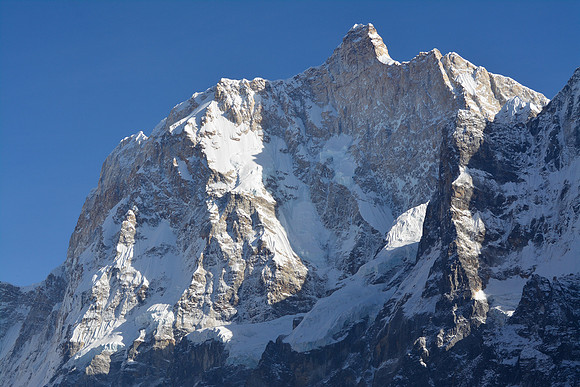 The north face of Jannu from the Ghunsa River valley below Kambachen