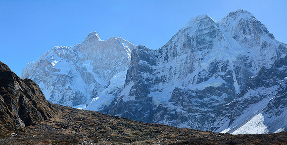 Jannu, Sobi Thongje and  Phole from the north side of the Kumbhakarna Glacier