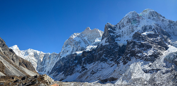 Jannu, Sobi Thongje and  Phole from the northern moraine of the Kumbhakarna Glacier