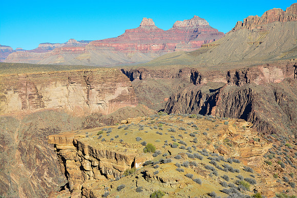Zoroaster Temple and Brahma Temple from the Tonto East Trail between Grapevine Canyon and Cottonwood Canyon