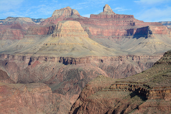 Brahma Temple and Zoroaster Temple from Plateau Point, with Summer Butte in front