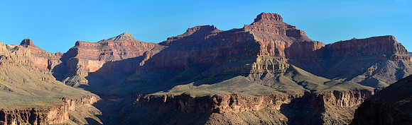 Osiris Temple, Horus Temple and the Tower of Set from the Tonto West Trail near the junction with the Hermit Trail