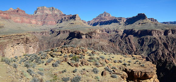 Wotan's Throne and Vishnu Temple from the west side of Grapevine Canyon