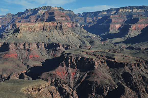 Looking towards Isis Temple (with Shiva Temple behind on the horizon) from Skeleton Point on the South Kaibab Trail