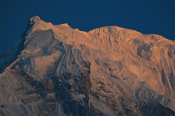 Sunrise on Langtang Lirung, from the Lirung Valley