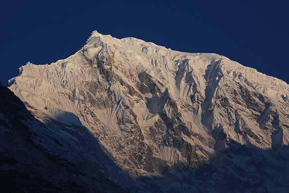 Sunrise on Langtang Lirung, from the Lirung Valley