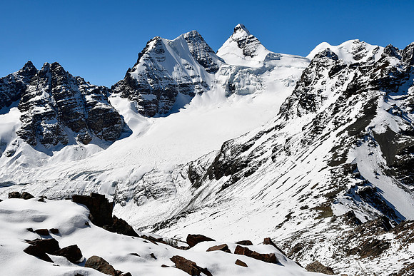 Condoriri viewed on the descent from Pico Austria to Apacheta Pass