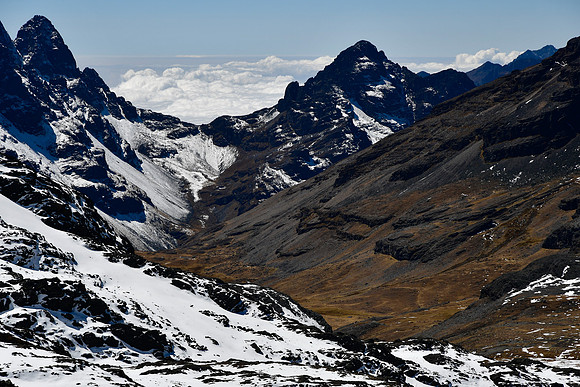 Looking down the Livinosa Valley from below Zongo Sistana Pass