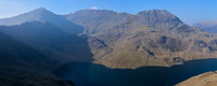 Snowdon, Garnedd Ugain, Crib Goch and Llyn Llydaw from Y Lliwedd's northeast ridge