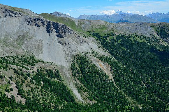 Looking east from the summit of the Crête du Tronchet, with Monte Viso on the horizon