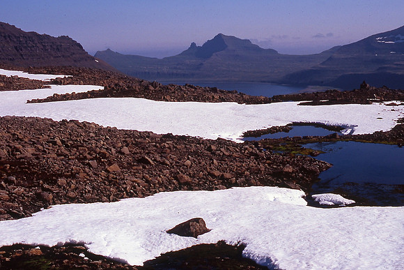 Hornvik Bay and Kalfatindar from Hafnarskard Pass, Hornstrandir Nature Reserve