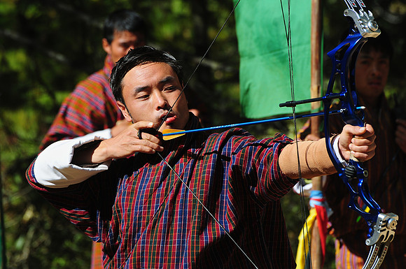 Roadside archery competition near Chumey, Bumthang