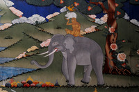 Painting of the Four Harmonious Friends just inside the entrance to the Punakha Dzong
