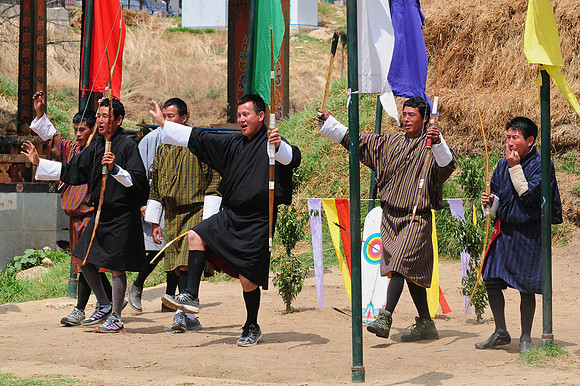 Celebrating a good shot at the archery competition