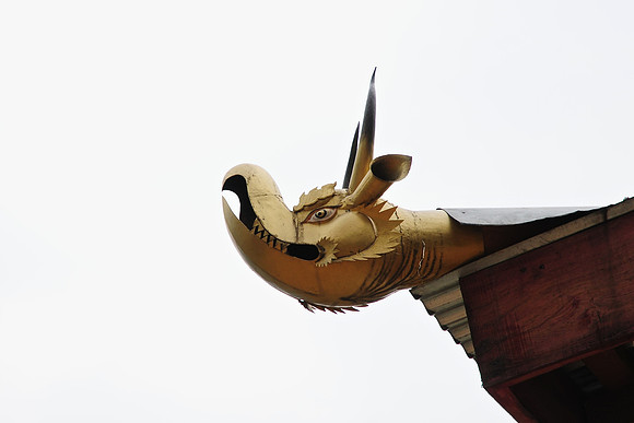 A roof ornament on a small temple below Chorten Niingpo, Punakha Trek