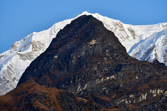 Kabur before sunrise from Dzongri Top, with Kabru South behind