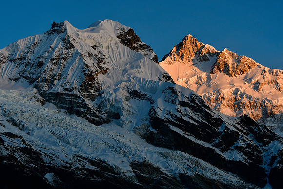 Sunrise on Kanchenjunga South from a 4600 metre high point north of Samiti Lake