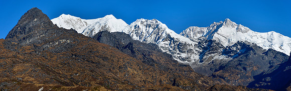 Kabur, Kabru, Kabru Dome and Kangchenjunga from the ridge southeast of Dzongri