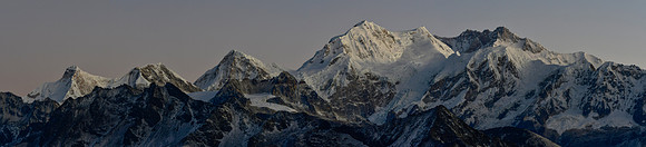 Jannu, Kokthang, Rathong, Kabru and Kangchenjunga before sunrise from just north of Danphebir Pass