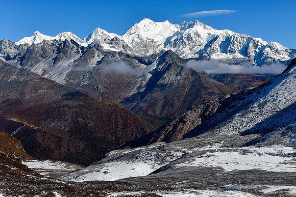 Jannu, Kokthang, Rathong, Kabru and Kangchenjunga from just north of Danphebir Pass