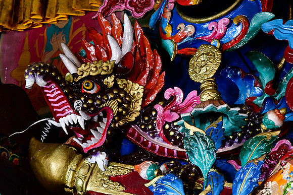 Decorative detail on the statue of the Maitreya Buddha, Ghoom Monastery, Darjeeling