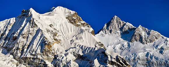 Goecha Peak and Kanchenjunga South from a 4600 metre high point north of Samiti Lake