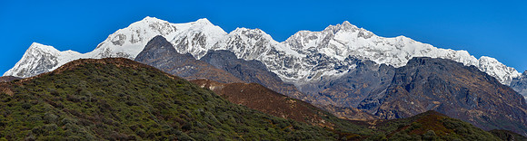 Rathong, Kabru, Kabru Dome and Kangchenjunga from the ridge southeast of Dzongri