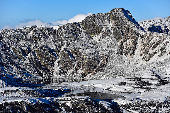 The two small lakes north of Danphebir Pass from the ridge northeast of the pass