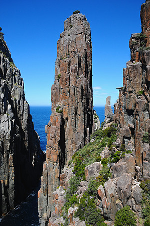 The Candlestick and the top of The Totem Pole to its right, Cape Huay, Tasman National Park