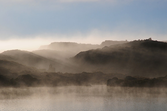 A misty sunrise on the Long Tarns, Walls of Jerusalem National Park