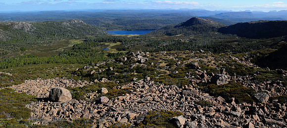 Looking south to Lake Ball from the summit of The Temple, Walls of Jerusalem National Park