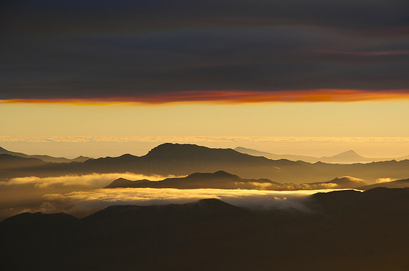 Bushfire sunset from the summit of Mount Columba, Western Arthur Range, Southwest National Park