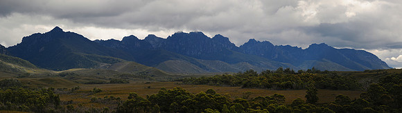 The Western Arthur Range from Seven Mile Creek on the Arthur Plains, Southwest National Park