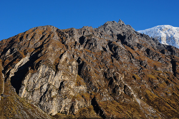 The slopes above Thanza, with Gangchen Singye (Table Mountain) behind