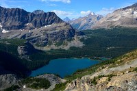 Lake O'Hara from the Huber Ledges with Mount Owen visible through McArthur Pass, Lake O'Hara Alpine Circuit