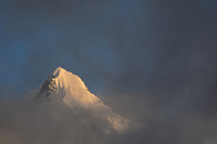 Sunrise on the summit of Jitchu Drake from Jomolhari Camp