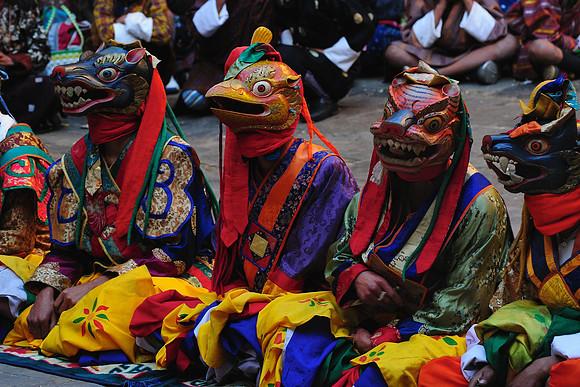 Masked dancers at the Jakar Dzong festival