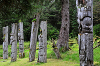 Haida poles, SGang Gwaay Llnagaay (Ninstints), Gwaii Haanas National Park