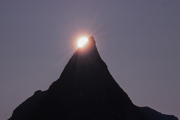 Midnight sunset behind Mount Loki, Auyuittuq National Park