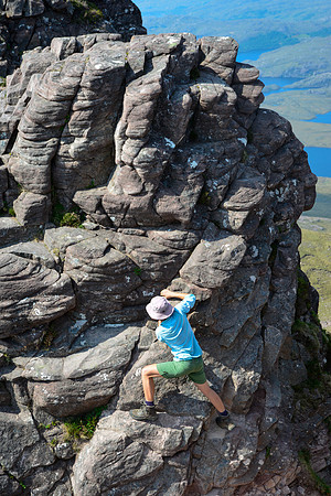 Climbing the crux on Stac Pollaidh