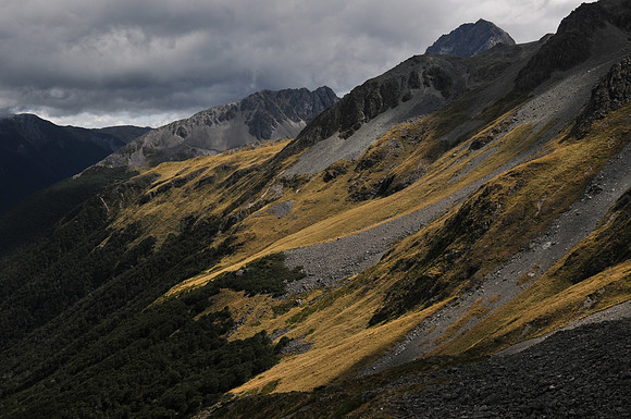 Descending into the Sabine Valley from the Travers Saddle, Nelson Lakes National Park