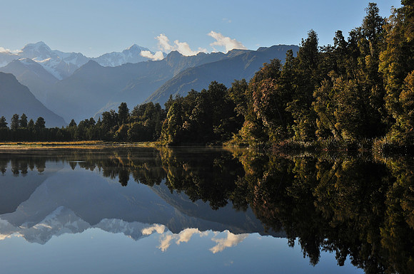 Mount Tasman and Mount Cook from Lake Matheson
