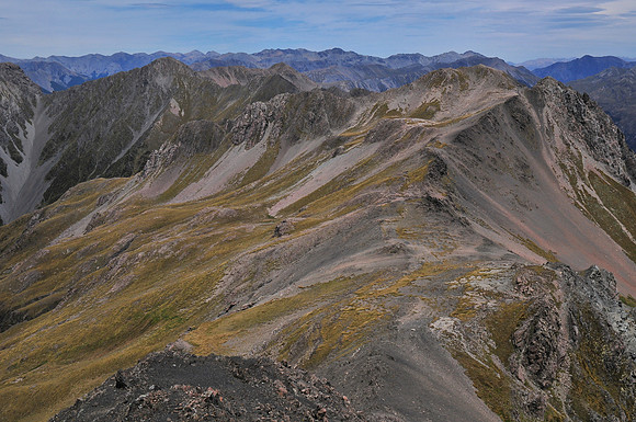 The ridge to Lyell Peak and Bealey Peak from the summit of Avalanche Peak, Arthur's Pass National Park