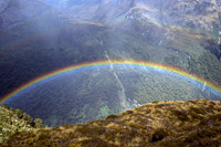 Rainbow above the Matukituki Valley, from the Liverpool Bivy