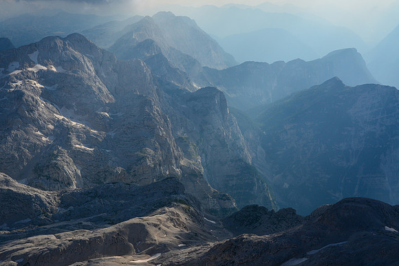 Looking southwest from Triglav's summit in evening light