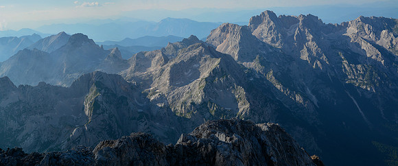Looking north from Triglav's summit in evening light