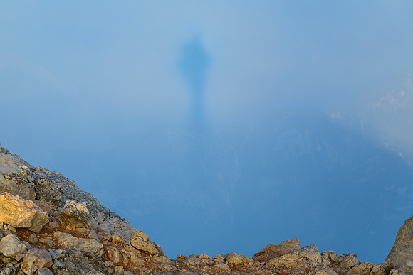 A ghostly apparition hovers in the mist above Triglav's summit