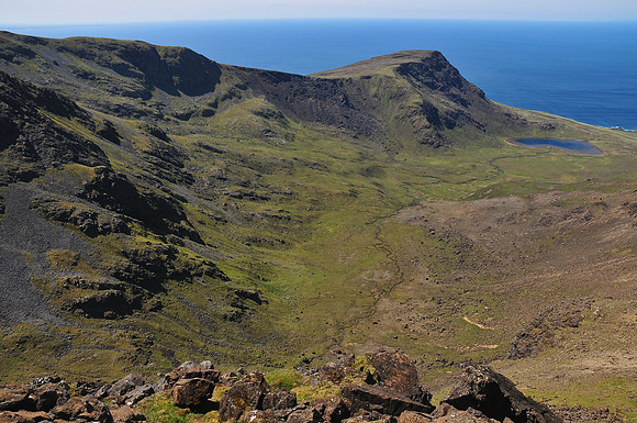 Allt Bealach an Fhuarain from the summit of Trollabhal, Isle of Rum